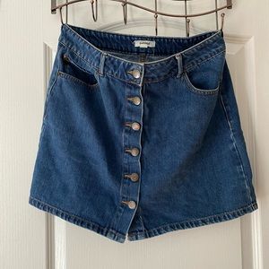 Denim button front mini skirt